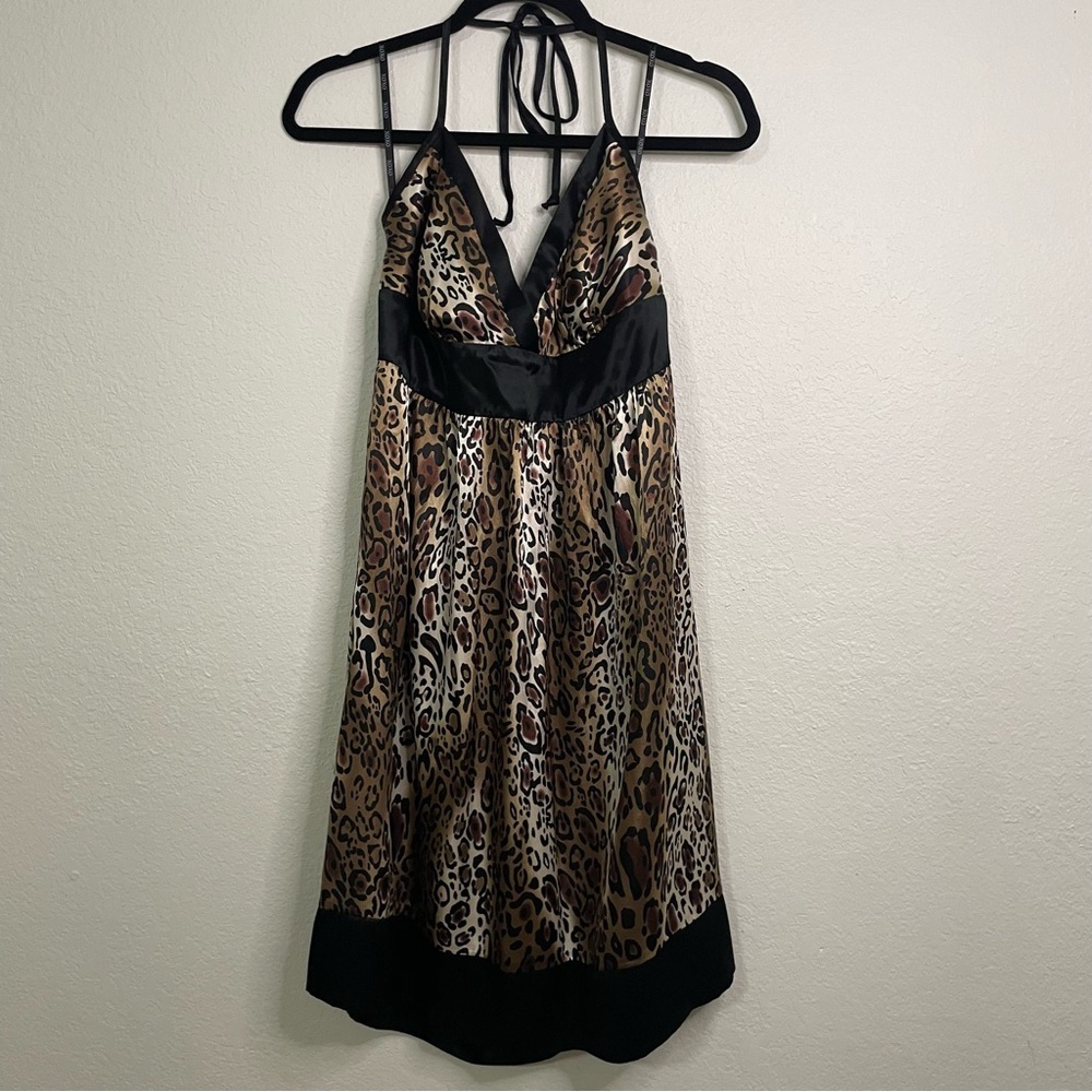 XOXO collection woman Leopard Print halter Dress size 13 y2k midi sexy silky